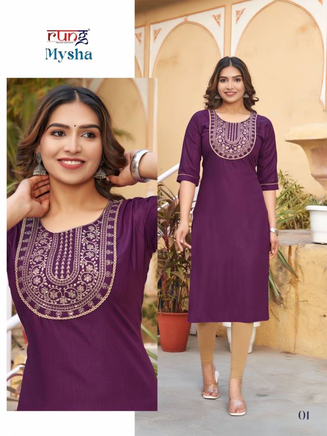 Mysha By Rung Rayon Embroidery Kurtis Wholesale Clothing Distributors In India